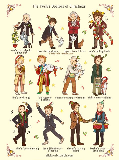 The Doctor Who 12 Days of Christmas xmas card by AliciaMB Doctor Who 12, Doctor Who Christmas, Twelfth Doctor, Doctor Who Art, 12th Doctor, Peter Capaldi, Wibbly Wobbly Timey Wimey Stuff, Jenna Coleman, Timey Wimey Stuff