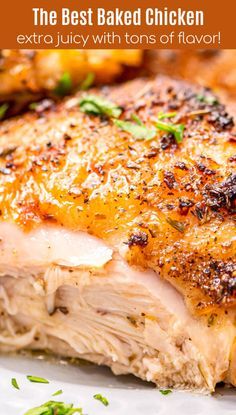 If you’re looking for a super juicy chicken recipe, you’ve found it - this is the Best Baked Chicken Recipe! Bone-in and skin-on breasts or thighs are marinated and baked in a perfectly seasoned, citrusy and garlicky glaze. #Chicken #BakedChicken #BakedChickenRecipe #RoastedChicken #ChickenRecipes #ChickenMarinade #WeeknightDinner #EasyDinnerRecipes Chicken On The Bone Recipe Baked, Best Baked Chicken Seasoning, Bone In Thighs Recipe, Fall Off The Bone Baked Chicken, Baked Chicken On The Bone, Baked Bone In Skin On Chicken Breast Recipes, Baked Chicken Recipes Bone In, Bone In Baked Chicken Recipes, Chicken Thigh Skin On Recipes