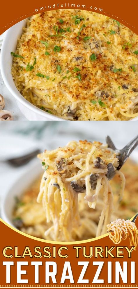 Turkey Tetrazzini, thanksgiving leftovers, simple dinner recipes Turkey Tetrazzini Easy, Turkey Tetrazzini Recipe, Turkey Casserole Recipe, Chicken Tetrazzini Recipes, Turkey Tetrazzini, Classic Turkey, Canned Soup, Turkey Casserole, How To Make Turkey