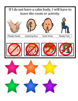 This is a Response Cost token economy board that relates to calm body behaviors (ready hands, ready feet, quiet voice, listening ears). I created it for a student who was very routine and schedule oriented, but when engaged in maladaptive behaviors, it interrupted the whole classroom. Aac Activities, Aba Therapy Activities, Token Economy, Token Board, Listening Ears, Aba Therapy, Resource Room, Self Regulation, Social Stories