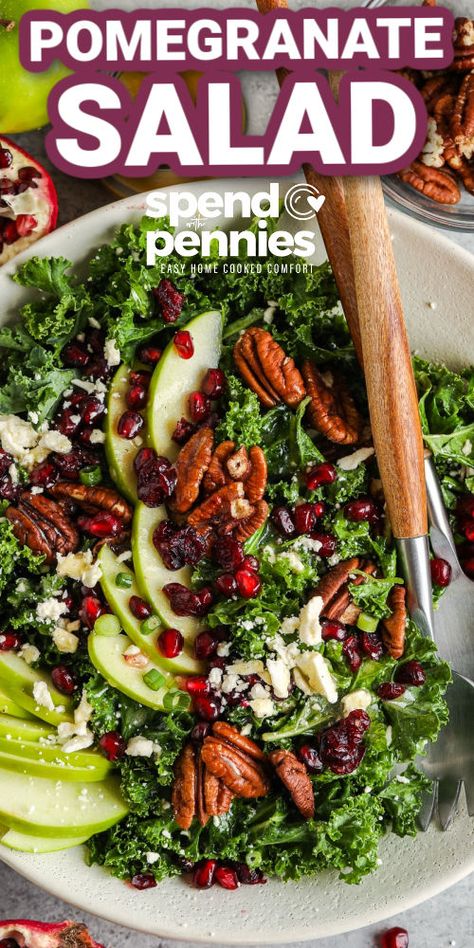 Pomegranate Pecan Salad, Winter Kale Salad With Pomegranate, Kale And Pomegranate Salad Recipes, Apple Pomegranate Harvest Salad, Apple And Pomegranate Salad, Christmas Pomegranate Salad, Kale Apple Pomegranate Salad, Kale And Pomegranate Salad, Cranberry Pomegranate Salad