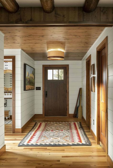 Cabin With White Walls, Small Lake House Renovation, Americana Lake House Decor, Timeless Lake House, Old Lake House Interior, Tiny Lake House Interior, Vintage Lake House Aesthetic, Lake House Flooring, Lake Cabin Bathroom