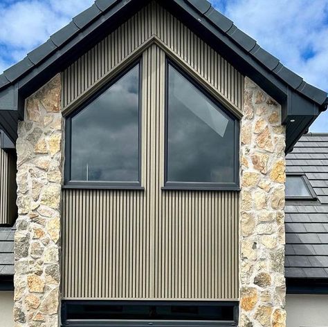 Ecoscape Composite Outdoor Products on Instagram: "Add the wow factor to your new build or renovation project with Ecoscape slatted cladding 🏆 Products used: Silver Birch Composite Slatted Cladding 📸 - @excel_scotland Don’t forget to tag us in your images so we can repost 🙌🏼 #slattedcladding #cladding #reno #architecture #compositecladding #ecofriendly #buildingdesign" Composite Cladding, Grey Windows, House Redesign, Instagram Add, House Extension Design, Extension Designs, House Extension, Silver Birch, Outdoor Products