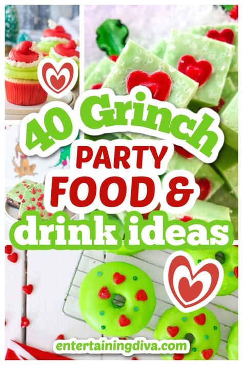 Grinchmas Party Snacks, Grinchmas Party Food Ideas, Grinch Party Drinks, Grinch Christmas Recipes Food Ideas, Grinch Christmas Brunch Ideas, Grinch Christmas Snack Ideas, Grinch Foods For Kids, Grinch Xmas Party Ideas, Grinch Food Ideas Snacks