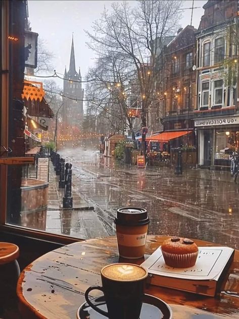 Boston Rainy Day Outfit, Autumn Town, Autumn Board, Rain And Coffee, Coffee Vibes, Cozy Rainy Day, Rainy Day Aesthetic, Cozy Coffee Shop, Coffee Shop Aesthetic