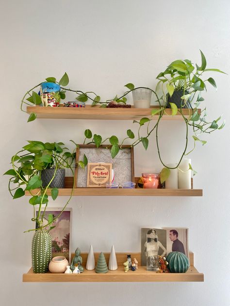 Chambre Inspo, Floating Shelves Bedroom, Wooden Floating Shelves, Deco Studio, Appartement Design, Shelves In Bedroom, Dreamy Room, Room Design Bedroom, Room Makeover Inspiration