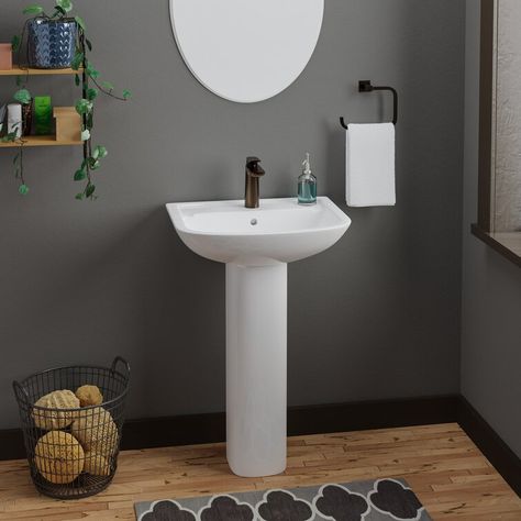 Barclay Lara 25.75'' Tall White Vitreous China U-Shaped Pedestal Bathroom Sink with Overflow Combo Bathroom, Half Bathroom Decor, Pedestal Bathroom Sink, Bathroom Plans, Pedestal Sinks, Plumbing Bathroom, Pedestal Sink, Half Bathroom, Powder Room