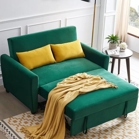 A Convertible Loveseat: Clihome Compact Soft Velvet Sofa Bed Havenly Office, Small Velvet Sofa, Bed Overstock, Child Bed, Sleeper Chair Bed, Pull Out Sleeper Sofa, Velvet Sleeper Sofa, Modern Velvet Sofa, Velvet Sofa Bed