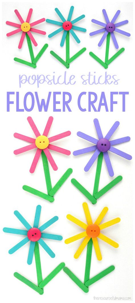 Turn popsicle sticks into a bright and colorful Popsicle Sticks Flower Craft kids will enjoy making both spring and summer. #spring #flowers #craft #kidscraft Easter Crafts Popsicle Sticks, Spring Flowers Craft, Colorful Popsicles, Wood Sticks Crafts, Diy – Velikonoce, Popsicle Stick Crafts For Kids, Letter Learning, Flower Crafts Kids, Popsicle Crafts