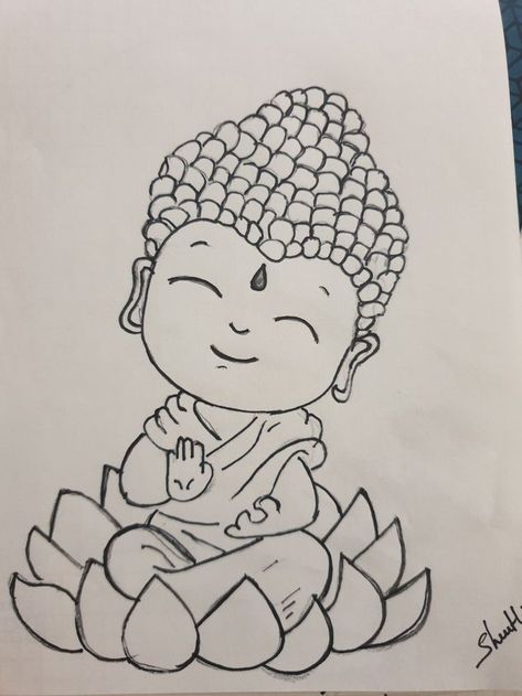 Budha Cute Drawing, Budha Easy Drawing, Bhudha Image Art Drawing, Wall Painting Of Buddha, Random Cute Drawings Sketches, Sketch Of Buddha, Buddha Embroidery Design, Budha Rangoli Designs, Cute Buddha Painting