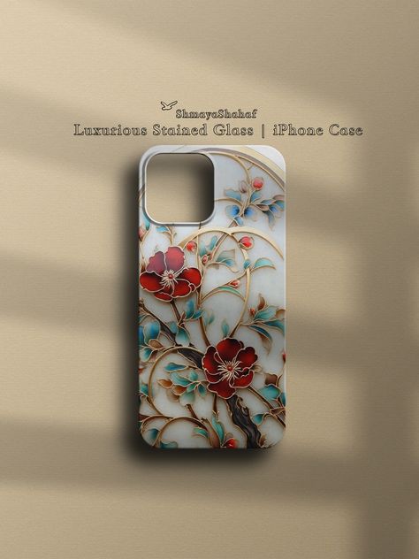 Stained Glass Phone Case, Elegant Phone Cases, Iphone 12 Case Aesthetic, Iphone Phone Cases Aesthetic, Classy Phone Cases, Iphone Case Elegant, Customized Phone Case, Red White And Blue Flowers, Chic Phone Case