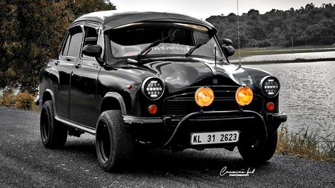 Modified black Ambassador from Kerala Maruti Suzuki 800, Ambassador Car, Custom Scooter, Bmw Interior, Vintage Mustang, Bmw Performance, Old Vintage Cars, Bike Photo, Bobber Motorcycle