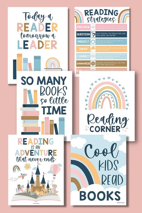 These reading corner posters for a boho classroom are so cute and beneficial for elementary school students. Create a love of reading through this adorable decor for a cozy and loving classroom.  

-Today a Reader, Tomorrow a Leader
-Reading Strategies
-So Many Books so Little Time
-Reading Corner
-Reading is an Adventure That Never Ends
-Cool Kids Read Books Classroom Decor Reading Corner, Reading Corner Posters Free Printable, English Corner Classroom Ideas, Reading Posters For Classroom, Reading Corner Poster, Preschool Reading Corner, Reading Corner Decor, Decorations For School, Reading Bulletin Board