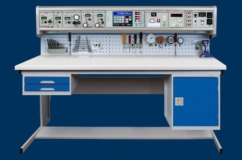 Time Electronics Calibration Benches are multi purpose work stations for industrial calibration and testing applications. They are commonly used in process plants, refineries, offshore platforms and engineer training centres. Each bench is custom-made to end user requirements, with modules to cover electrical, temperature, pressure and process calibration, and much more. Bench Quotes, Electronics Workspace, Electronics Lab Workbenches, Mobile Shop Design, Garage Workbench Plans, Industrial Workshop, Arduino Projects Diy, Workbench Designs, Laboratory Design