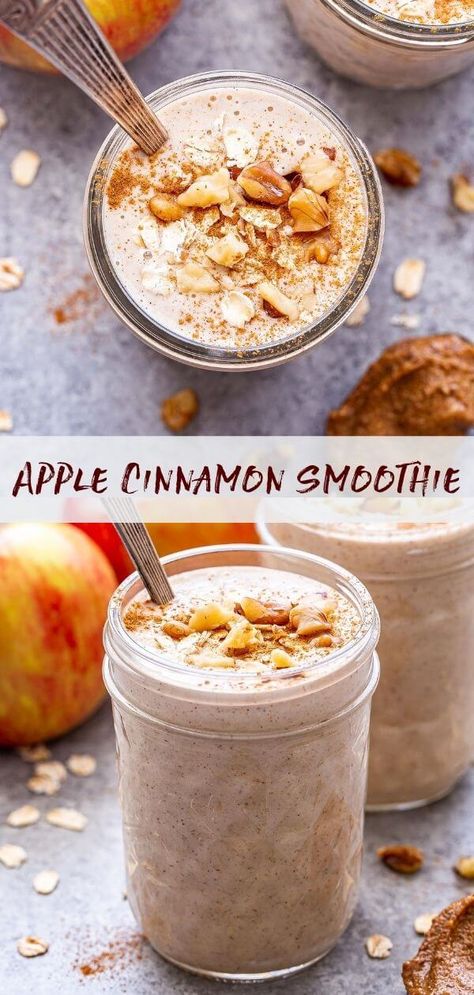 Apple Cinnamon Smoothie Recipe, Cinnamon Smoothie Recipes, Smoothie Apple, Apple Cinnamon Smoothie, Apple Recipes Easy Healthy, Apple Smoothie Recipes, Fall Smoothies, Cinnamon Smoothie, Apple Recipes Healthy