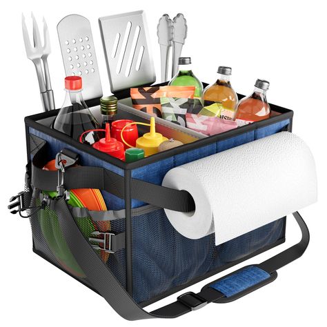 PRICES MAY VARY. All In One Caddy- The caddy measures 15.8”×11.8”×10.6”. The great griddle tool carrying your grill accessories, picnic tools, and camping supply, keeps all your items neat and within reach. Easily holds spices, condiments, plate, cutlery, napkin, paper towel roll, grill tools, spoon, camping cups, and more. Make your travel much easier. (Patent Pending) Easy Carry & Versatile- Features with a detachable padded shoulder strap and easy carry handle for your convenience, make carry Bbq Caddy, Picnic Caddy, Rv Patio, Condiment Caddy, Utensil Caddy, Portable Barbecue, Camping Cups, Deck Boxes, Camping Set