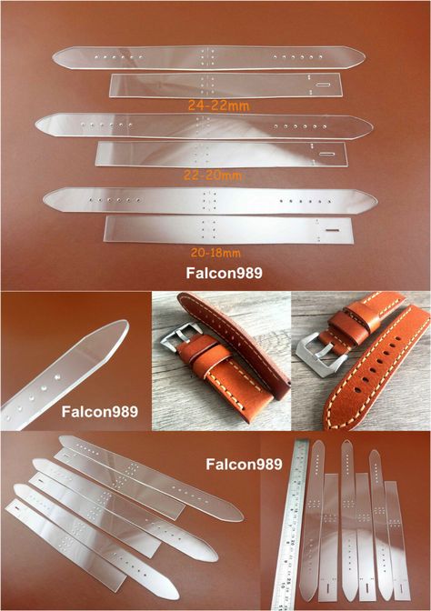 3SET 3SIZE LEATHER Craft Acrylic Fold Watch Strap Band Stencil Template Tool NEW - $13.49. 3set 3size Leather Craft Acrylic Fold Watch Strap Band Stencil Template Tool NEW20-18mm / 22-20mm /24-22mmWe sell only high quality tools!Excellent price!Excellent quality!Equal to or better than similar store brand-name!DESIGNED FOR LEATHER CRAFTERSBY LEATHER CRAFTERSYou Are Looking At set of Amazing Acrylic Leather PatternLeather Craft,You can see the details in the pictures.Material: Clear Acrylic / Per Diy Leather Watch Strap, Band Stencil, Watch Strap Design, Coin Purse Pattern, Handmade Watch Strap, Pattern Stencil, Leather Working Tools, Leather Wallet Pattern, Leather Craft Tools