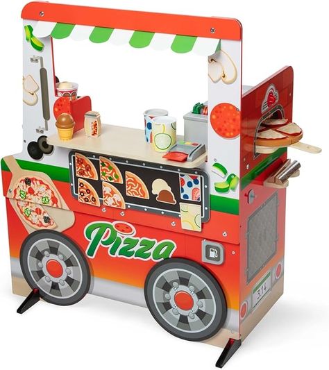 Amazon.com: Melissa & Doug Wooden Pizza Food Truck Activity Center with Play Food, for Boys and Girls 3+ : Toys & Games Pizza Food Truck, Pizza Truck, Credit Card Machine, Custom Pizza, Pretend Play Kitchen, Felt Play Food, Pizza Food, Activity Center, Melissa And Doug