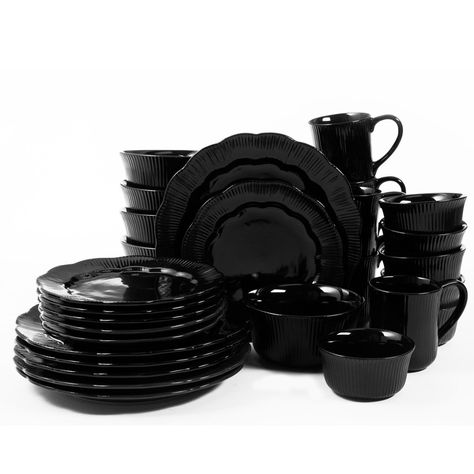 DAVID TUTERA - 30-Piece Scalloped Dinnerware Set I in Black Debossed Victorian Goth Decor, Gothic Style Home, Goth Houses, Gothic Kitchen, Black Dinnerware, Victorian Table, David Tutera, Kitchen Accessories Decor, Goth Decor