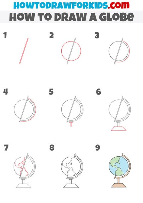 Easy Globe Drawing, Globe Drawing Simple, Globe Doodle, Drawing Items, Draw Objects, Globe Drawing, Chica Chola, Doodle Art For Beginners, Sketching Tips