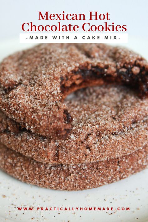 Hot Chocolate Desserts, Chocolate Snickerdoodles, Mexican Hot Chocolate Cookies, Butter Cake Cookies, Chocolate Cake Mix Cookies, Soft Cookie Recipe, Cake Mix Desserts, Chocolate Cake Cookies, Mexican Dessert Recipes