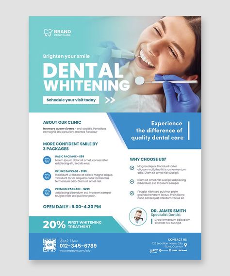 Dental Clinic Flyer Template AI, EPS Dental Clinic Ads, Dental Poster Design, Clinic Poster, Dental Posters, Template Instagram, Gold Collar, Business Promotion, Dental Clinic, Dermatology