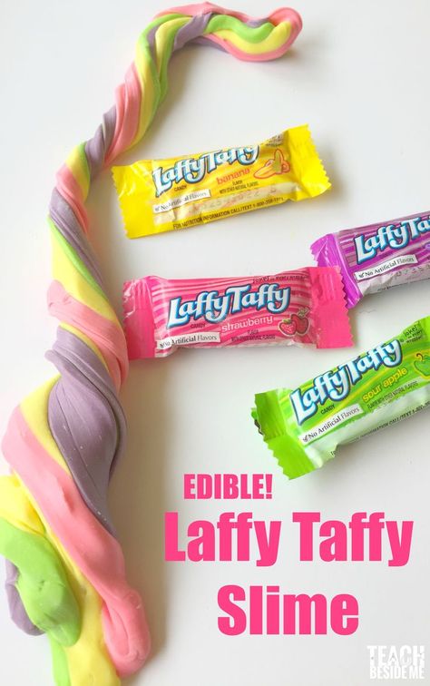 Edible Laffy Taffy Slime!  Try this fun kitchen experiment with your kids. Non-toxic slime. via @karyntripp Starburst Slime, Candy Slime, Edible Slime Recipe, Sensory Tables, Starburst Candy, Slime Ideas, Edible Slime, Slime Recipes, Diy Edible