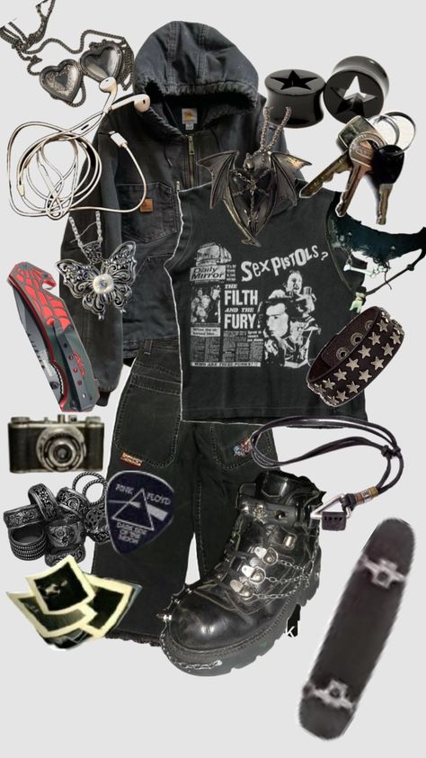 this is for a story im writtinf so yea#punk #vintage #music #swag Punk Acedamia Outfits, Comfy Punk Outfits, Punk Metal Outfits, Real Punk Outfits, Punk Style Aesthetic, Vintage Punk Outfits, Punk Essentials, Punk Casual Outfits, Punk Outfits 80s