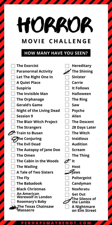 Classic Slasher Movies List, October Horror Movie Challenge, Movies To Watch With Friends Funny, Top 10 Horror Movies List, Horror Movie Bucket List, Classic Horror Movies List, Slasher Movies List, Top Horror Movies List, Horor Filmovi