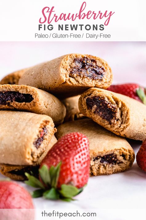 Homemade fig newton cookies you can whip up in a flash. Each cookie has a buttery grain-free crust wrapped around a marvelous strawberry and fig filling. They’re also paleo, gluten-free, and dairy-free, making them the best healthy fig newtons on the block! #fignewtons #healthyfignewton #healthyfigbar #figbars Fig Newton Bars, Fig Newton Recipe, Homemade Fig Newtons, Paleo Granola, Fig Newtons, Fig Bars, Auto Immune, Wholesome Snacks, Fig Recipes