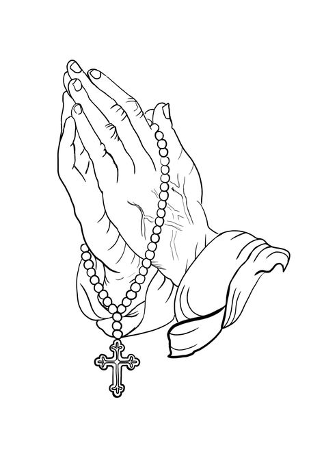 Praying Hands With Rosary Tattoo Stencil, Simple Tattoos Men Stencil, Hand With Rosary Tattoo, Praying Hands Tattoo Stencil, Praying Hands Tattoo Design Ideas, Praying Hands With Rosary Tattoo, Angel Tattoo Stencils, Praying Hands With Rosary, Praying Hands Tattoo Design