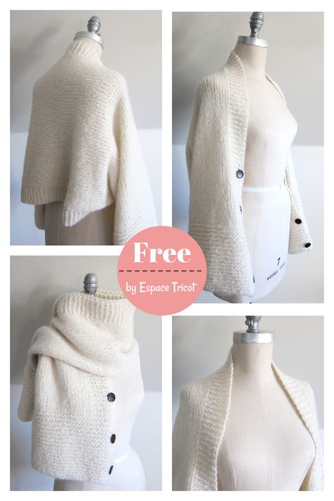 Knitting Patterns Free Scarf Cowls, Wrap Sweater Pattern, Knitted Cape Pattern, Cloak Pattern, Knit Wrap Pattern, Shrug Knitting Pattern, Yarn Tutorials, Free Knitting Patterns For Women, Cardigan Sweater Pattern