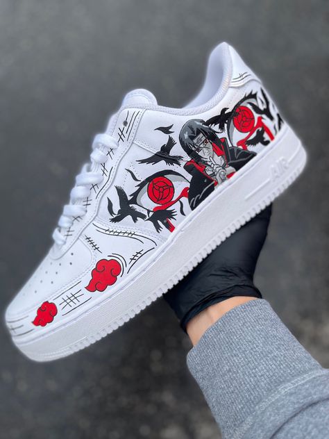 Custom made anime AF1 ☁️ Custom Painted Shoes Nike, Nike Shoes Photo, Drip Style, Casual Shoes Women Sneakers, Sneaker Heads, Custom Sneakers Diy, Custom Painted Shoes, Valley City, Custom Nike Shoes