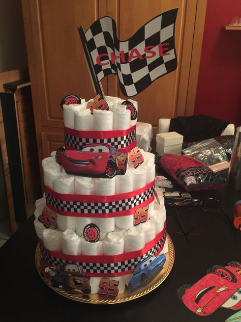 Pixar Cars Themed Diaper Cake for Baby shower ☺️ Disney Diaper Cake, Baby Shower Desserts Boy, Baby Shower Sweets, Elephant Baby Shower Theme, Ideas Baby Shower, Baby Shower Cakes For Boys, Disney Baby Shower, Shower Desserts, Trendy Baby Shower Ideas