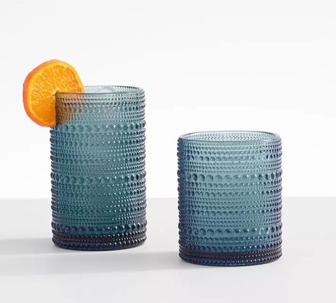 Hobnail Glassware, French Chic Fashion, Short Glass, Colored Glassware, Fiber Rich, Blue Pottery, Glass Cups, Stainless Steel Straws, Bath Furniture