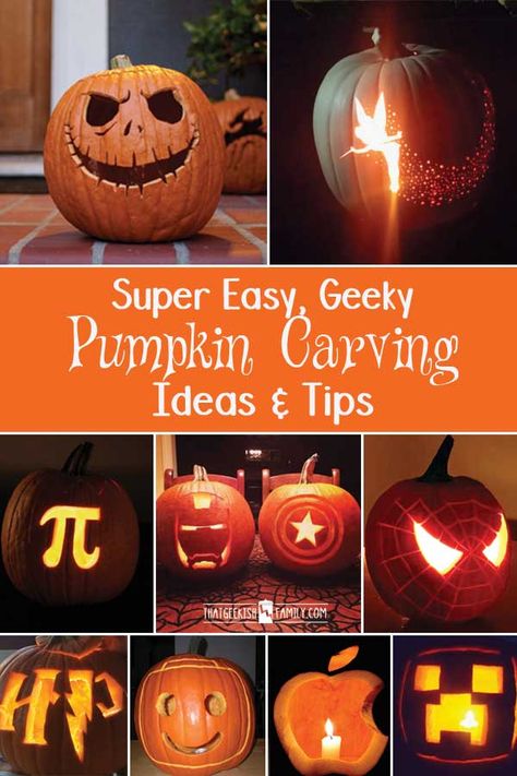 Don't let pumpkin carving season be stressful. Here are some easy DIY, geeky pumpkin carving ideas! Pumpkin Carving Pictures, Halloween Pumpkin Carving Ideas, Unique Pumpkin Carving Ideas, Pumpkin Carving Tips, Cute Pumpkin Carving, Disney Pumpkin Carving, Pumpkin Carving Kits, Pumkin Carving, Halloween Pumpkin Carving