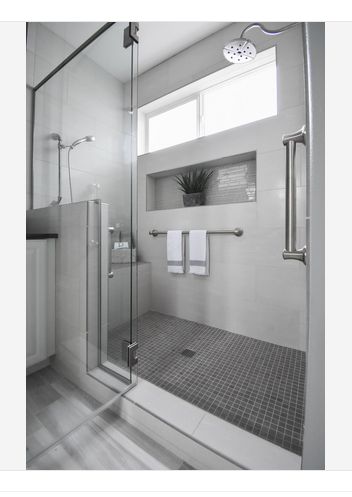 ideas for placement of grab bars in walk in shower Shower Bars Placement, Shower Grab Bars Ideas, Walk In Shower Grab Bar Placement, Walk In Shower With Bench And Grab Bars, Shower Bar Placement, Decorative Shower Grab Bars, Walk In Shower With Hand Rails, Walk In Shower With Grab Bars, Modern Shower Grab Bars