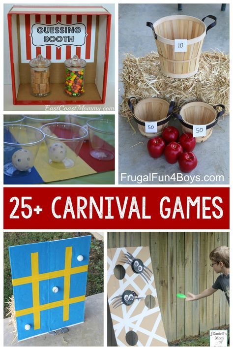 Awesome carnival game ideas. Easy-to-build DIY games for kids. Perfect for a school or church carnival! Fall Carnival Games, School Carnival Games, Diy Carnival Games, Backyard Carnival, Homemade Carnival Games, Fall Festival Games, Carnival Games For Kids, Diy Party Games, Theme Carnaval