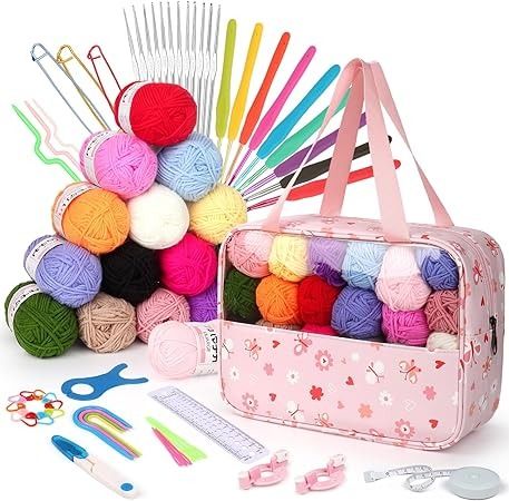 Amazon.com: Katech 70 Pcs Crochet Kit for Beginners-Yarn for Knitting and Crocheting-Crochet Hook Accessories-Ideal Crochet Starter Kit for Kids Adults Beginner Professionals Crochet Supplies, Crochet Hook Set, Beginner Crochet, Cadeau Diy, Wool Balls, Crochet Set, Chale Crochet, Yarn Ball, Knitting Kits