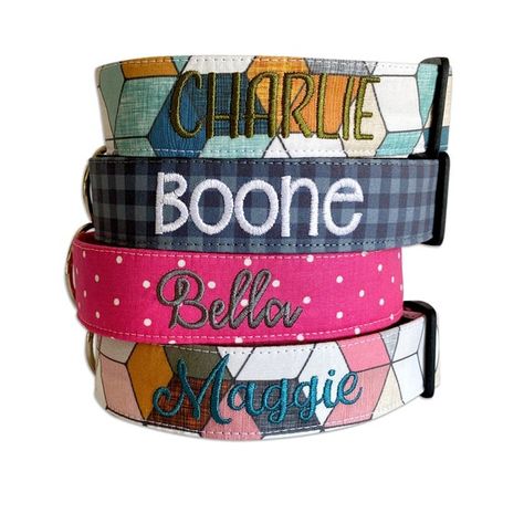 Personalized Leather Gifts, Geometric Dog, Embroidered Dog, Dog Collar With Name, Johnson City Tn, Dog Collar Bows, Dog Flower Collar, Custom Dog Collars, Personalized Dog Collars