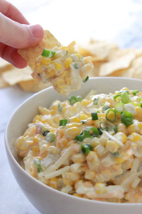 Creamy Mexican Corn Dip - MANDY JACKSON Creamy Mexican Corn, Corn With Mayo, Mexican Corn Recipes, Mexican Corn Dip, Rotel Recipes, Savory Dips, Hot Corn Dip, Mexican Street Corn Recipe, Street Corn Recipe