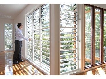 Safe and stylish window louvres available from Safetyline Jalousie | Architecture And Design House Window Styles, Glass Louvers, Jalousie Window, Louvre Doors, Louvre Windows, Louver Windows, Residential Windows, Aluminium Windows And Doors, Window Grill Design