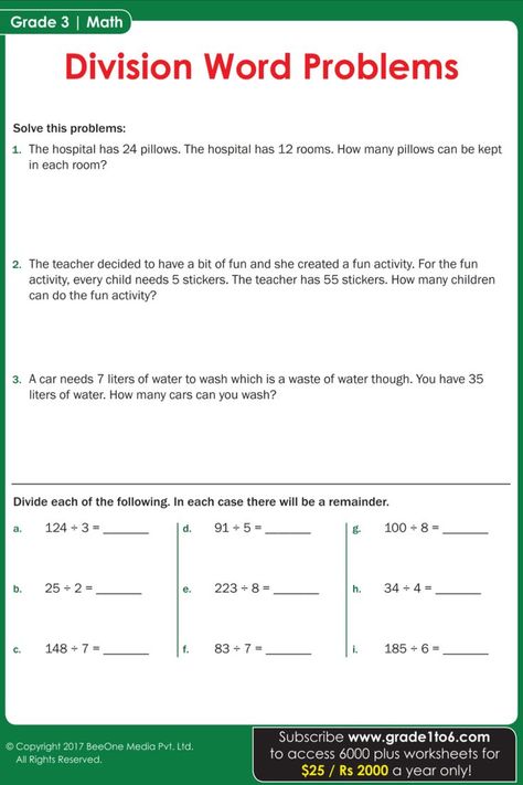 Division Grade 3, Year 1 Maths Worksheets, Word Problems 3rd Grade, Math Multiplication Worksheets, Division Word Problems, Cvc Words Kindergarten, Worksheets For Grade 3, 3rd Grade Math Worksheets, Math Division