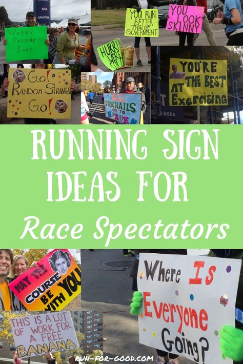 Planning to cheer for runners at an upcoming race? Get funny running sign ideas for spectators to support runners and give them a good laugh. Marathon Spectator Signs, Signs For Runners Cheer, Track Signs High School, Cross Country Posters Signs, Encouraging Signs For Runners, Cheering Poster Ideas, Runner Poster Motivation Marathon Signs, Funny Race Signs Running, Funny Cross Country Signs