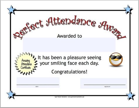 Celebrate perfect attendance in your class! Award Templates Free, Attendance Incentives, Perfect Attendance Award, Perfect Attendance Certificate, Attendance Certificate, Certificate Award, Remedial Reading, Blank Certificate Template, Classroom Awards