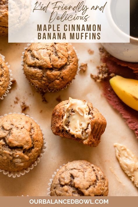 photo of baked banana muffins, one with a bite taken out and maple butter on top Best Easy Banana Bread, Cinnamon Banana Muffins, Banana Cinnamon Muffins, Banana Muffin Recipe, Banana Bread Muffins, Easy Banana Bread Recipe, Lean Belly Juice, Belly Juice, Banana Bread Recipe