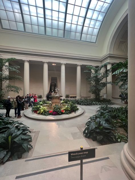 garden in side of museum with beautiful greenery and fountain with flowers Small Museum Exterior, Museum Exterior, Art Museum Aesthetic, Small Museum, Museum Date, Museum Aesthetic, Sky Light, National Gallery Of Art, National Gallery