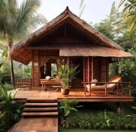 Modern Bahay Kubo, Bali Style Home, Tropical Beach Houses, Modern Tropical House, Hut House, Tropical House Design, Bamboo House Design, Small Villa, Small Wooden House