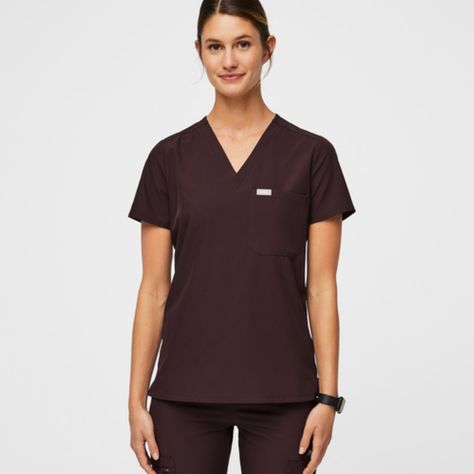 Figs Dark Fig Freex Catarina Scrub Top Released For Earth Day 2022 New With Tags And Original Packaging, Only Opened To Try On Size Xxs Lightweight Fionlite Recycled Polyester Material With Good Stretch To The Fabric, Water Repellent, Anti-Static Beautiful And Unique Limited Edition Brown Color With Undertones Of Purple And Burgundy Offers Welcome Brown Scrubs, Purple And Burgundy, Fit Scrubs, Navy Blue Scrubs, Womens Scrub Tops, Figs Scrubs, Blue Scrubs, Womens Scrubs, Medical Scrubs