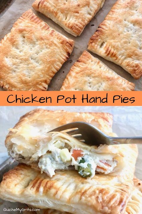 Hand Pies Savory, Hand Pie Recipes, Chicken And Veggies, Hand Pie, Flaky Crust, Hand Pies, Puff Pastry Recipes, Meat Pie, It Goes On